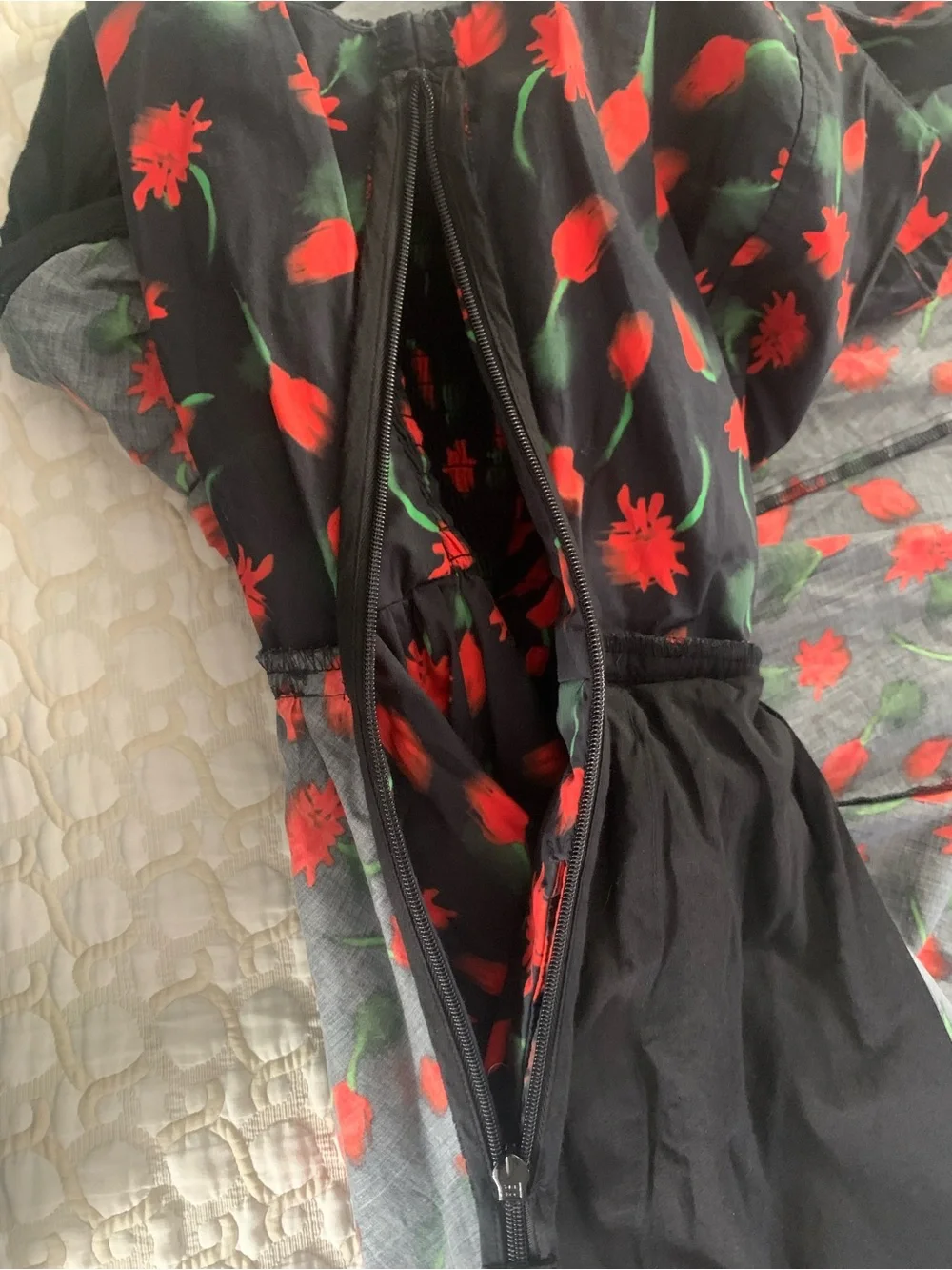 J Crew Women’s Black Dress with Red Floral Print fit and flare
